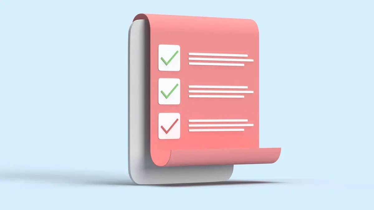 A 3d rendering of a cartoonish checklist