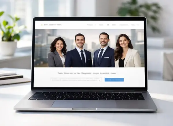 Law firm website on iMac display, modern bright studio
