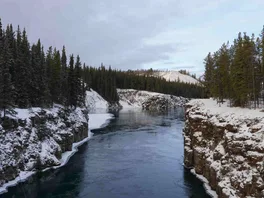 Miles Canyon along the Yukon River in Northern Canada, covered in a fresh blanket of white snow.