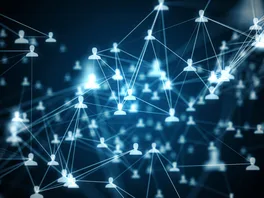 A 3d-rendering of a computer network with many people and sources of trust.