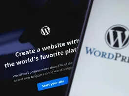WordPress homepage on both a desktop screen and mobile screen. The desktop screen says 'Create a website with the world's favorite platform'.