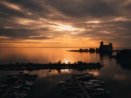 The sun sets over the marina in Collingwood, Ontario